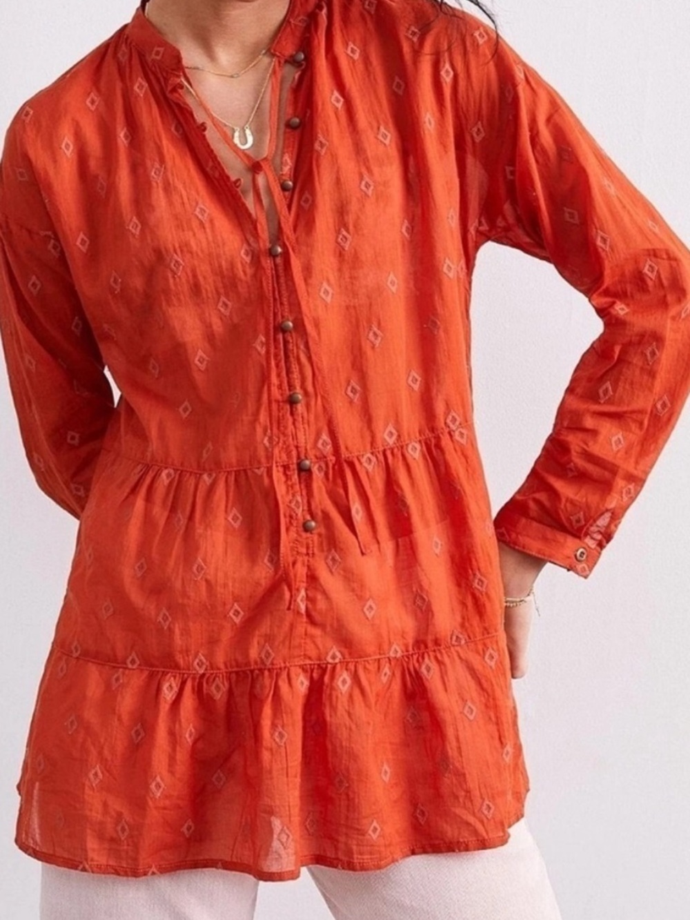 PILCRO Anthropologie Burnt Orange Tiered Tunic Cotton Boho Lightweight Size S - Picture 3 of 9